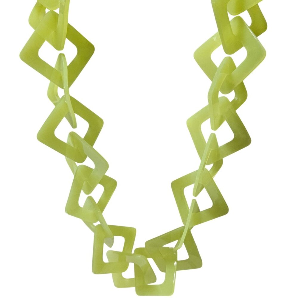 Retro 80s Neon Yellow Square Link Statement Necklace Acrylic Fashion Jewelry